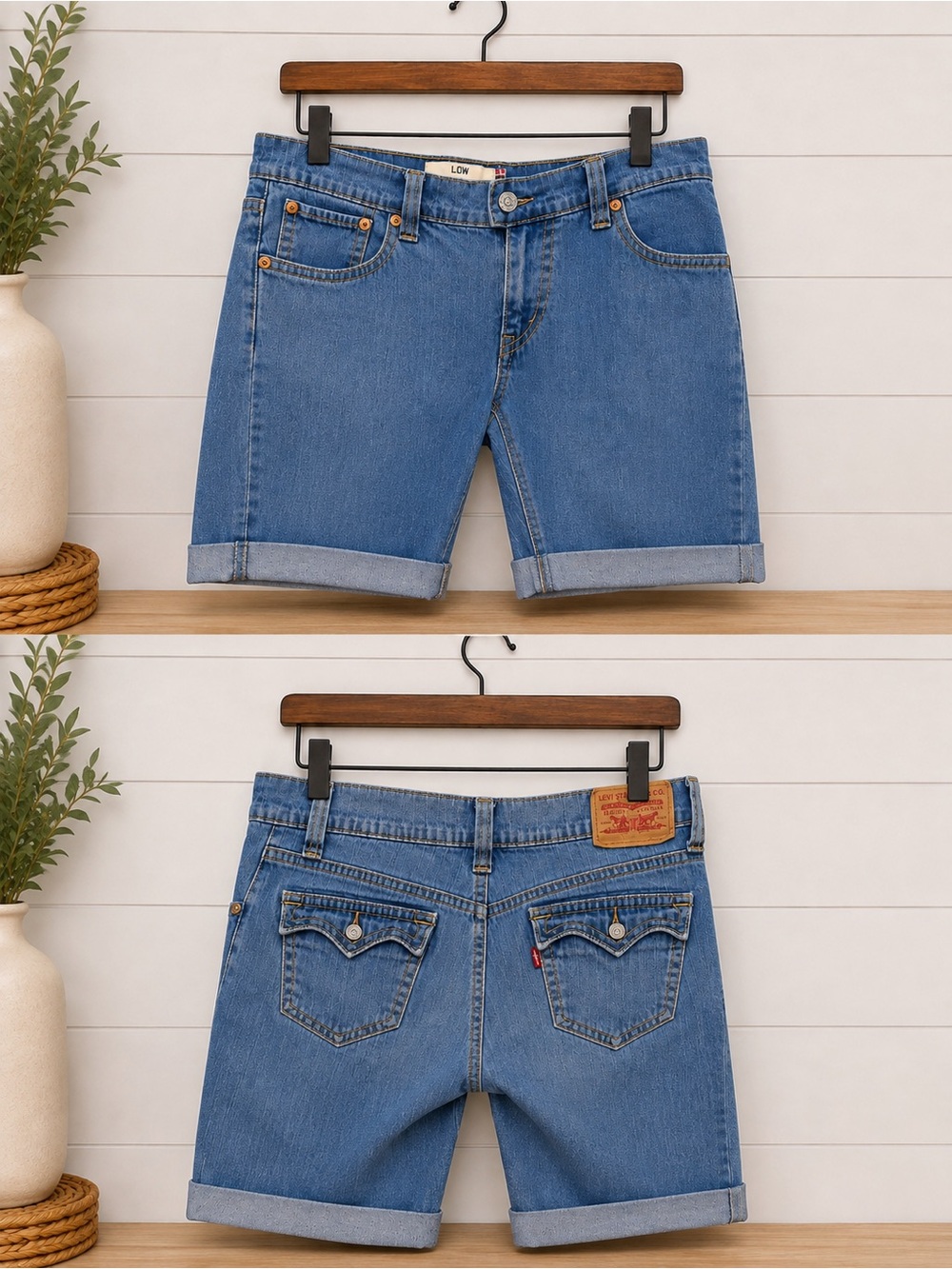 Levi’s Low Rise Cuffed Denim Shorts Size 16 Blue Jean Shorts Waist 37 (J1)